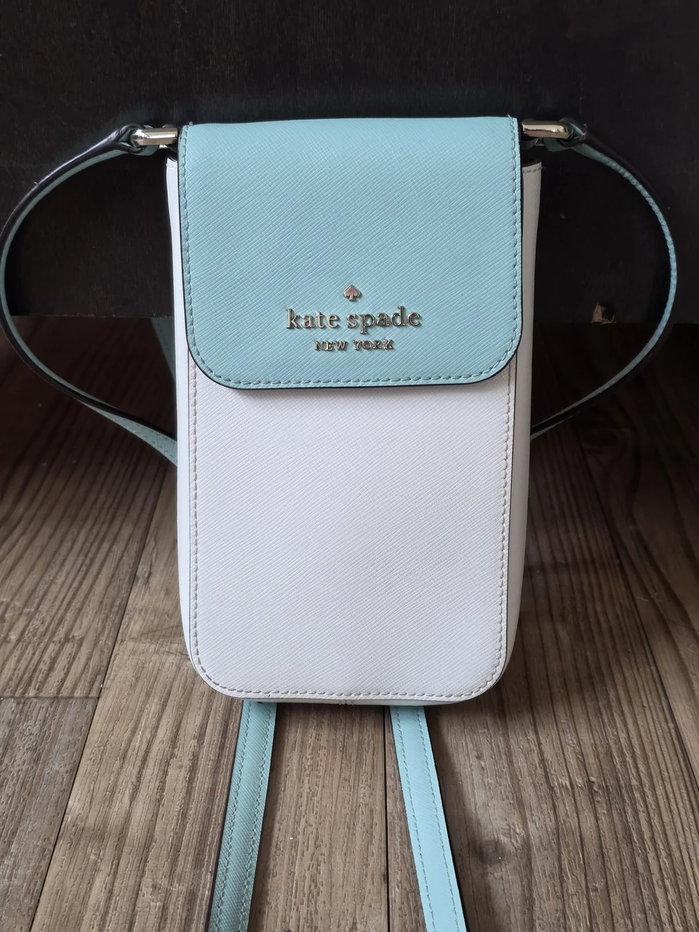 Kate Spade New York Cameron phone crossbody in a light blue and white colorblock
